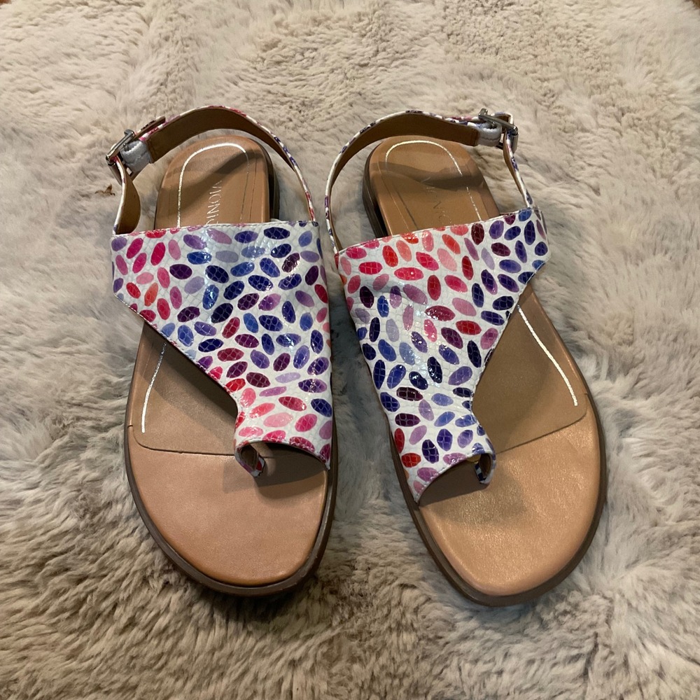 Vionic Sandals Citrine Ella‎ Flats Size 8 Comfort Multi Color Leather Sling Back